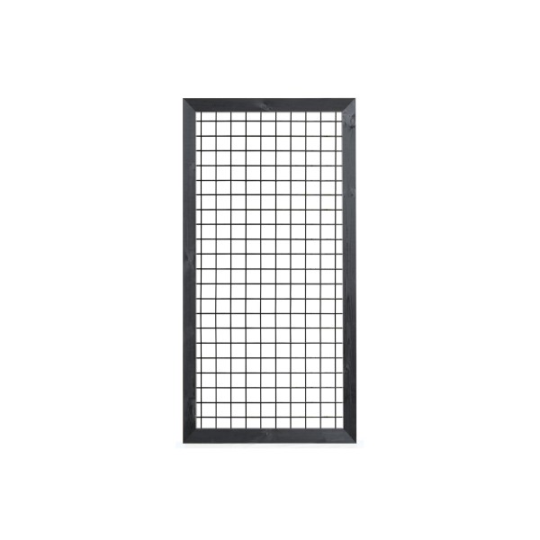 Gaaselement, zwart gespoten vuurverzinkt, maaswijdte 75x75mm, met robuust kader, zwart gespoten grenen, 44x68mm, H180 x B90 cm