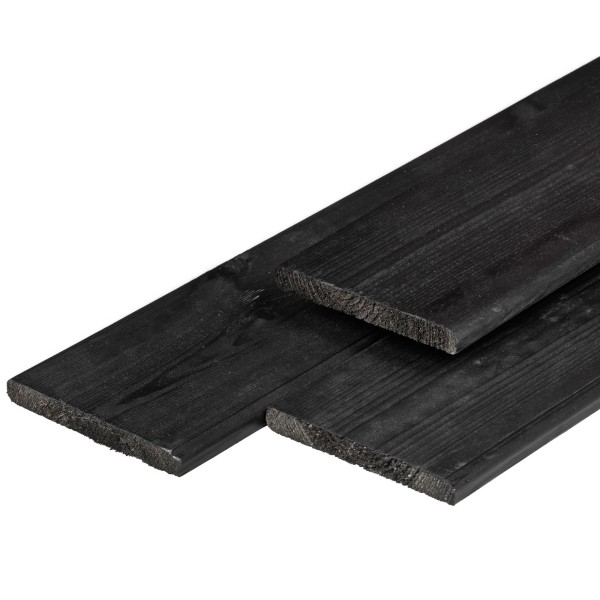 ME vuren plank 16x140x1950mm, gedroogd, zwart gespoten, geschaafd, 4 ronde hoeken