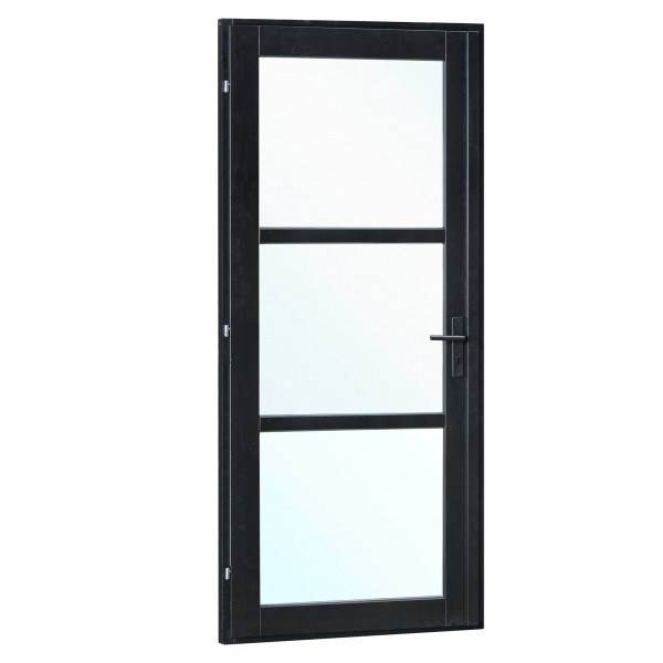 Vuren steellook enkele glas deur zwart gespoten B1100xH2120mm buitenmaat, linksdraaiend