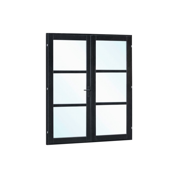 Vuren steellook dubbele glas deur zwart gespoten B2050xH2120mm buitenmaat, linksdraaiend